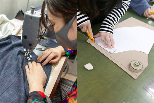 織田ファッション専門学校_学生がパターンを引き縫製している様子