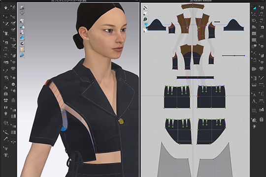 織田ファッション専門学校の学生がファッション・アパレル3D CAD『CLO』を操作している画面