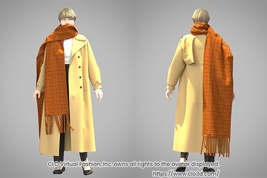 織田ファッション専門学校_ファッション3D CAD「CLO」でモデリングしたコートとマフラー