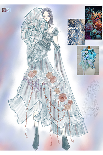 織田ファッション専門学校のファッションデザイン科の学生が製作したFDA2024グランプリ作品のデザイン画