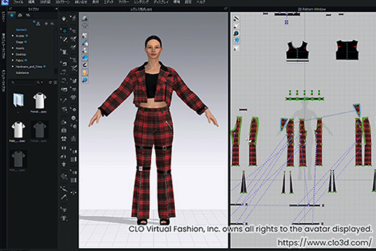 織田ファッション専門学校で導入しているファッション3DCAD「CLO」の画面