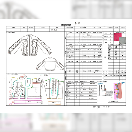使用する生地やパターンを記した縫製仕様書
