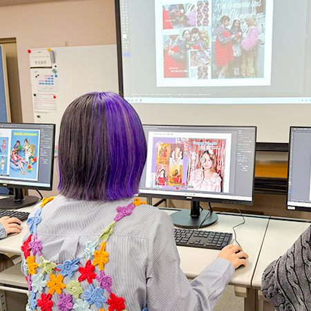 ファッションマガジンの誌面をデザインする織田ファッション専門学校スタイリスト科2年生