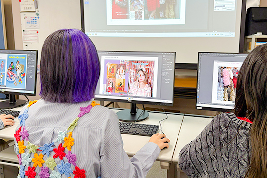 ファッションマガジンの誌面をデザインする織田ファッション専門学校スタイリスト科2年生